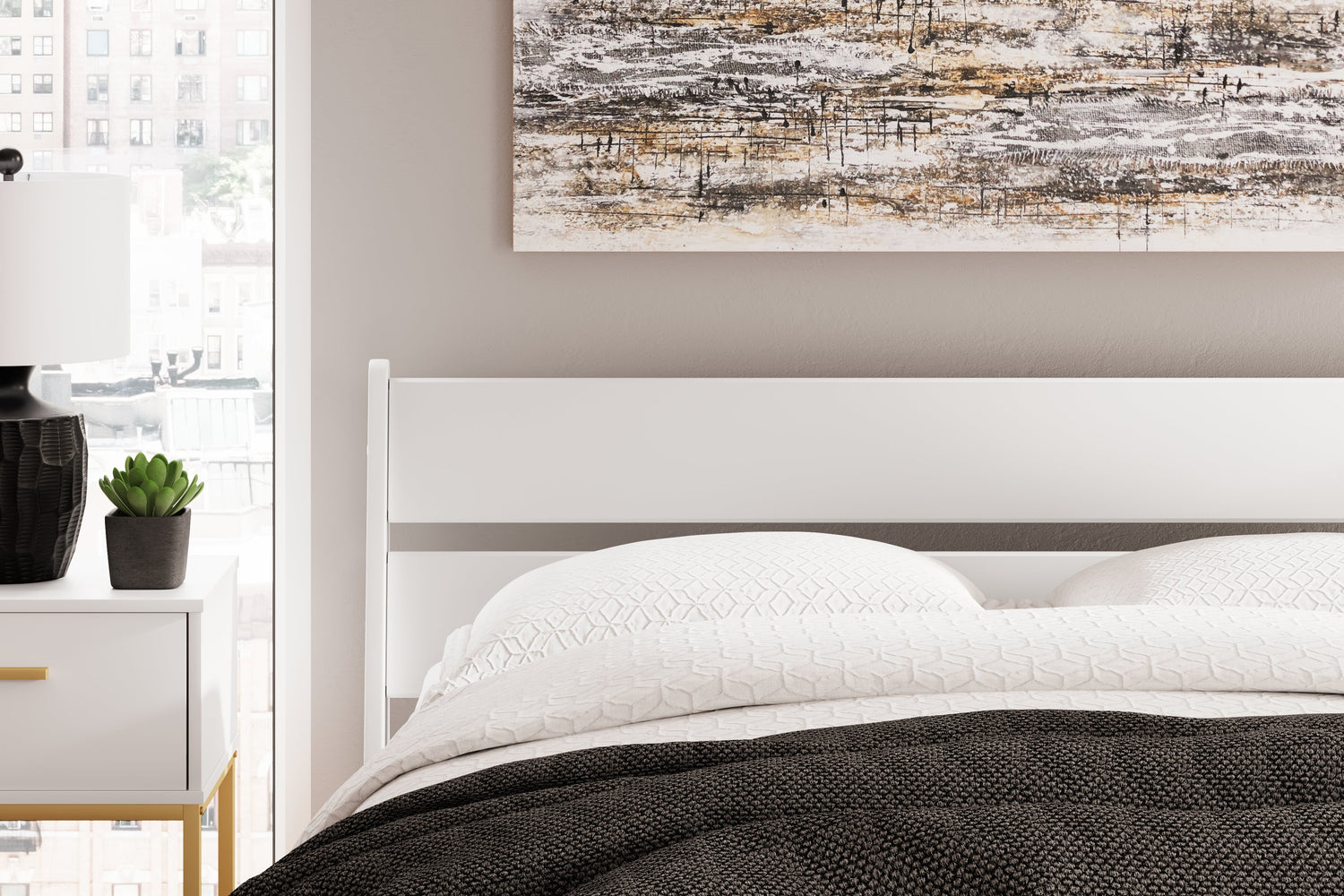 Socalle Queen Panel Platform Bed with 2 Nightstands in Two-tone - PKG019088