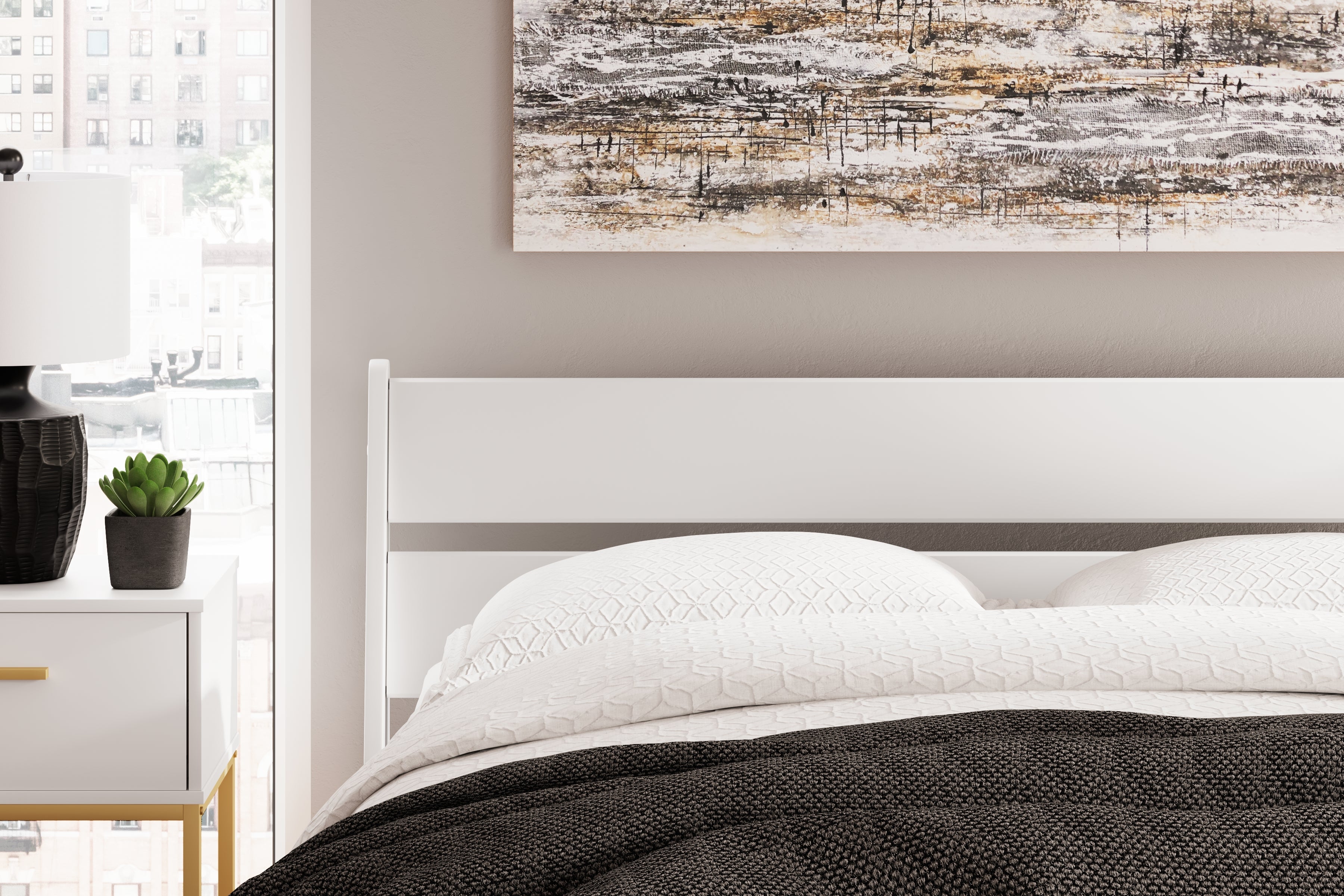 Socalle Queen Panel Platform Bed with 2 Nightstands in Two-tone - PKG019088