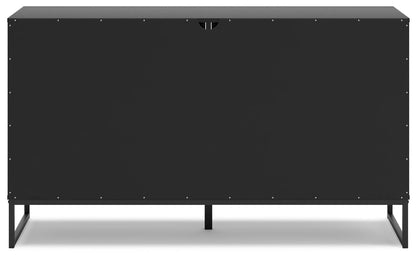Socalle Queen Panel Platform Bed with Dresser in Black - PKG018876
