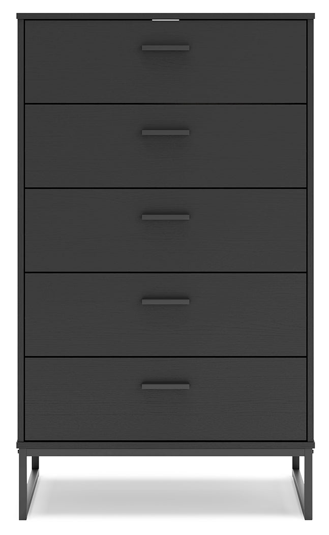 Socalle Twin Panel Platform Bed with Dresser, Chest and Nightstand in Black - PKG018871