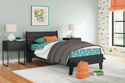 Socalle Twin Panel Platform Bed with Dresser, Chest and Nightstand in Black - PKG018871