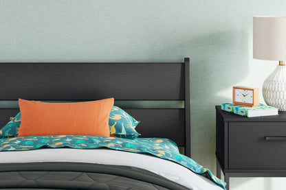 Socalle Twin Panel Platform Bed with Nightstand in Black - PKG018969