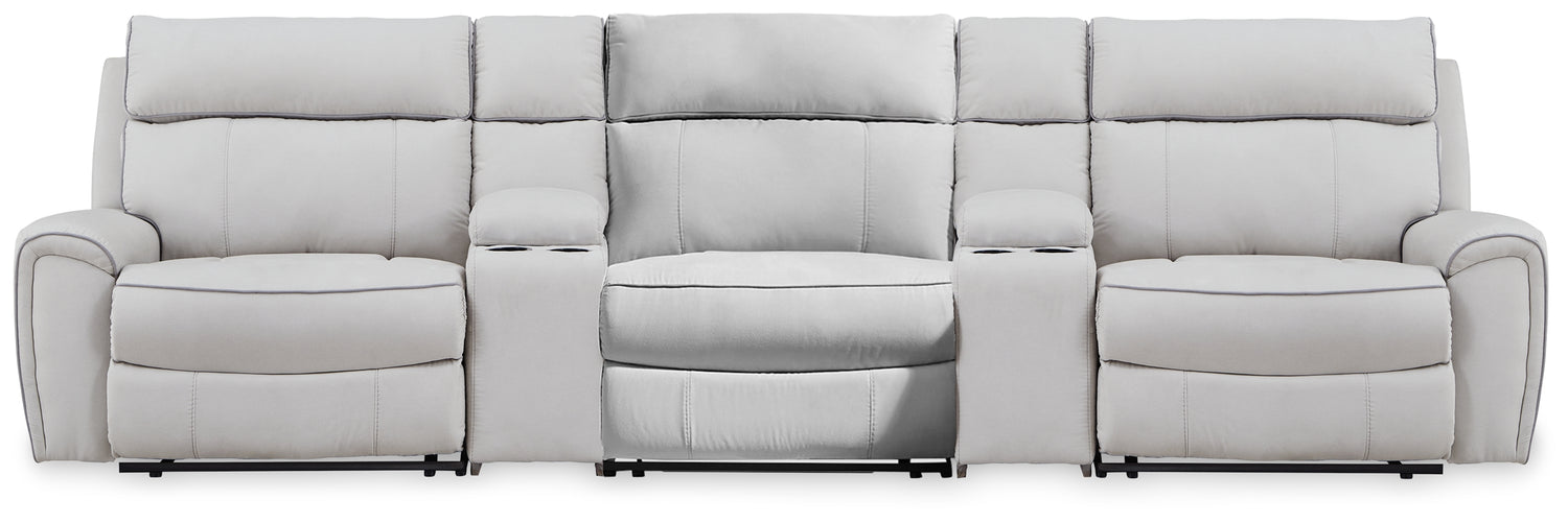 Social Pointe Pearl/Ash 5-Piece Reclining Sectional with Storage Consoles - PC98802S39