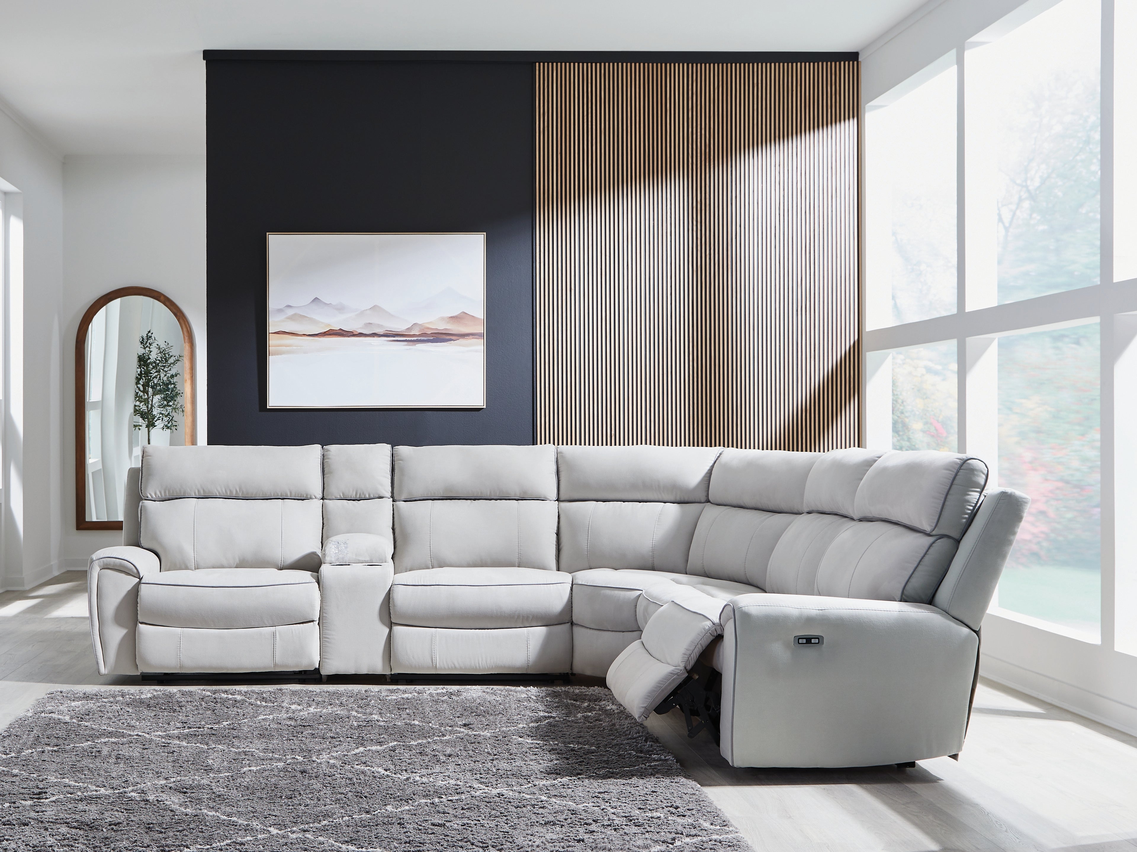 Social Pointe Pearl/Ash 6-Piece Reclining Sectional with Storage Console - PC98802S36