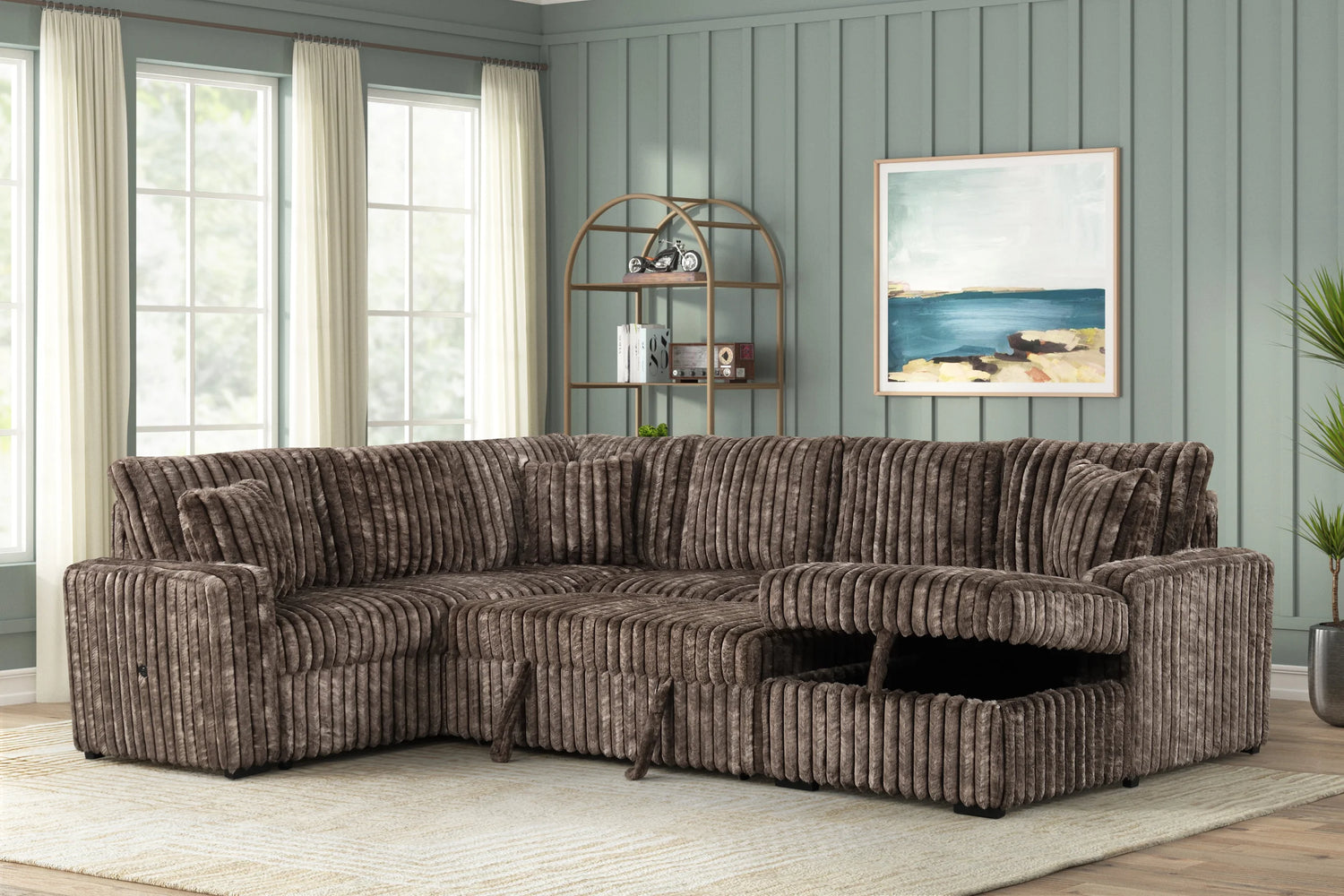 Sonic Brown Sectional With Pull-Out Bed - SONIC BROWN