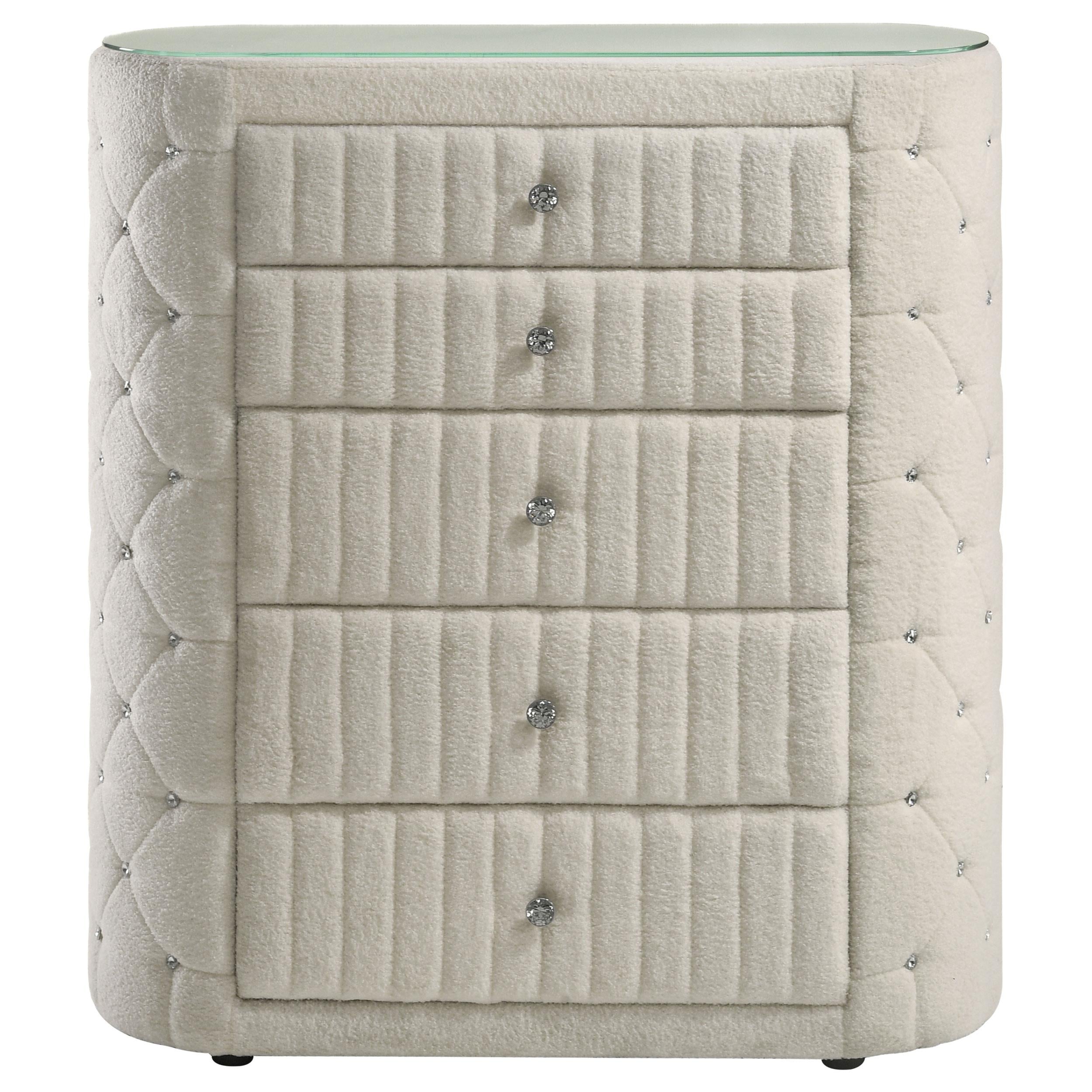 Sonya 5-drawer Upholstered Bedroom Chest of Drawers Ivory - 360115