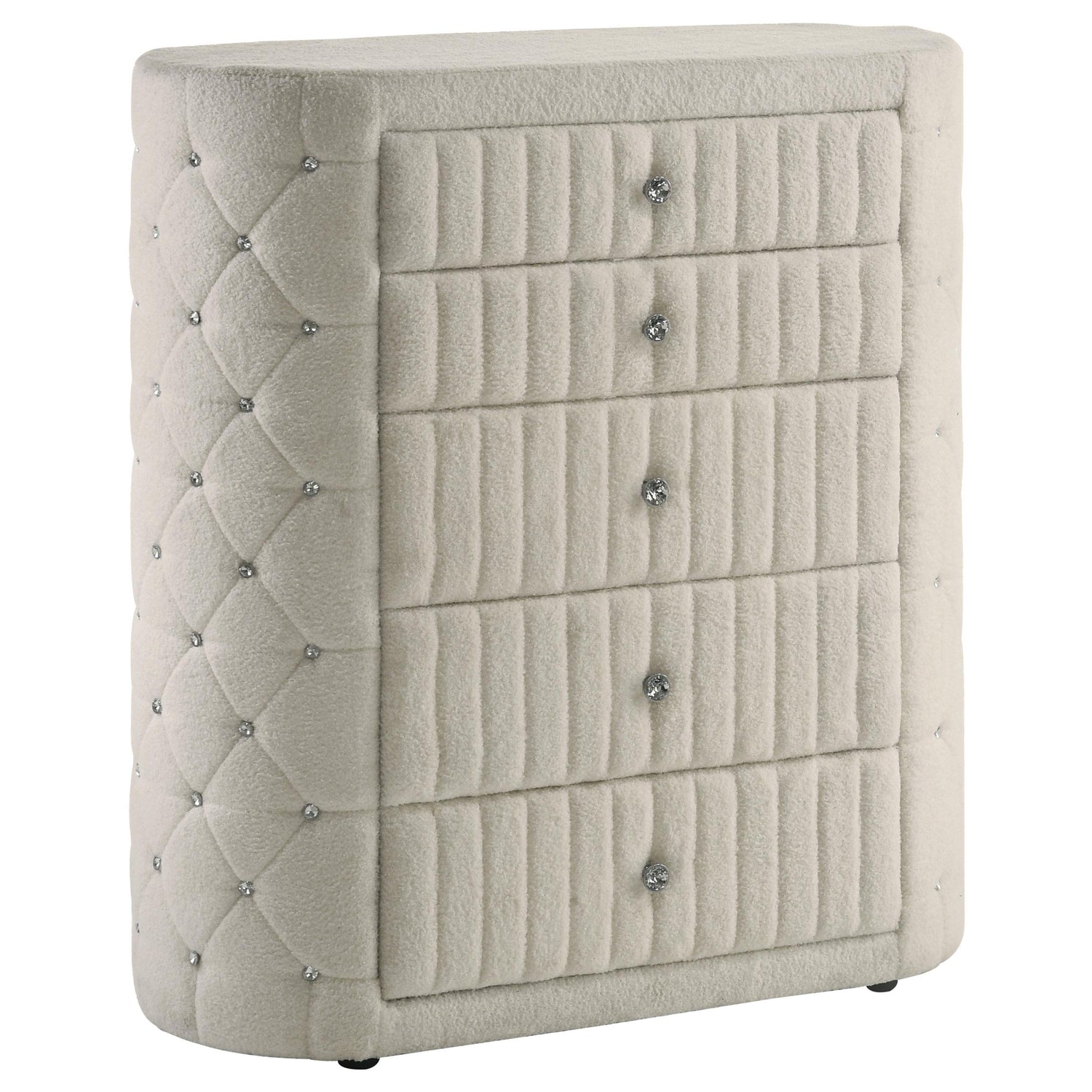 Sonya 5-piece Upholstered Eastern King Bedroom Set Ivory - 360111KE-S5