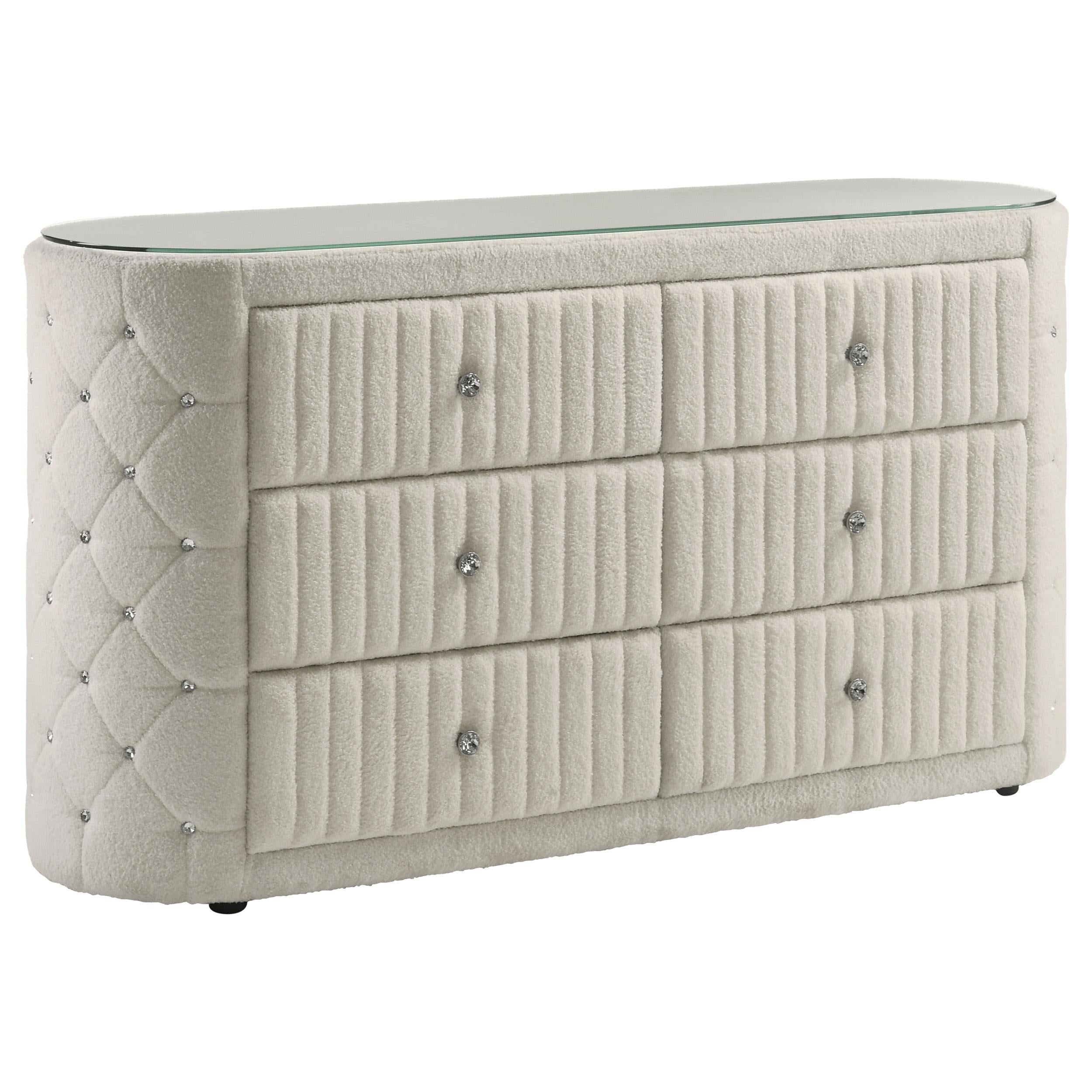 Sonya 6-drawer Upholstered Bedroom Dresser Ivory - 360113