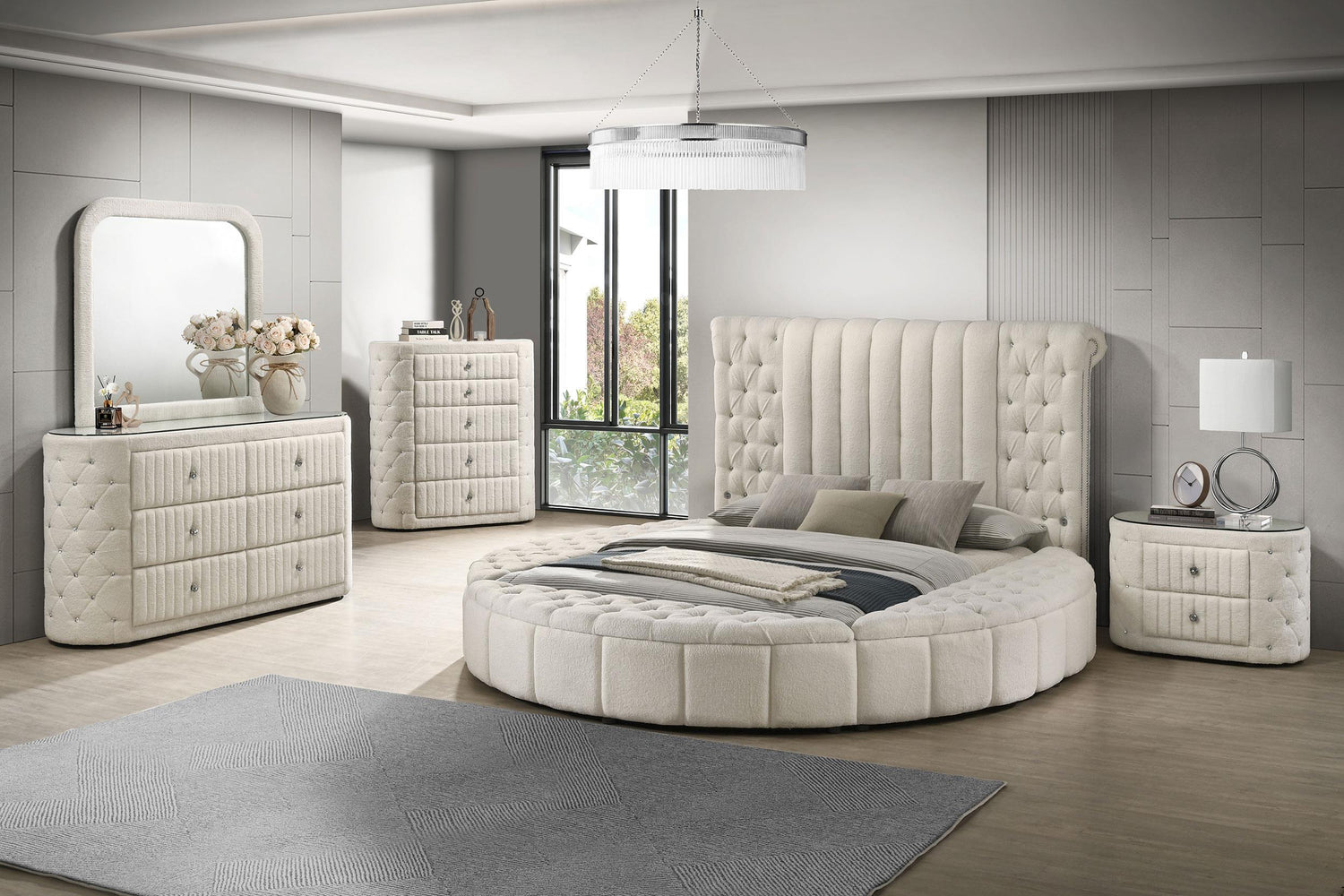 Sonya Upholstered Bedroom Dresser Mirror Ivory - 360114