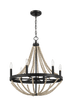 Starry Wood Chandelier Farmhouse Six Candle Light Wood Beaded Black Pendant Light for Dining Room - PNL03901301