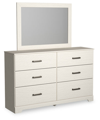 Stelsie Full Panel Bed with Mirrored Dresser in White - PKG018453