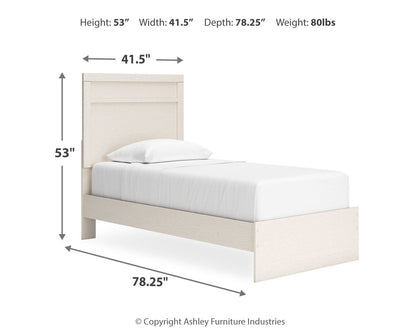 Stelsie Twin Panel Bed with Mirrored Dresser and 2 Nightstands in White - PKG015992