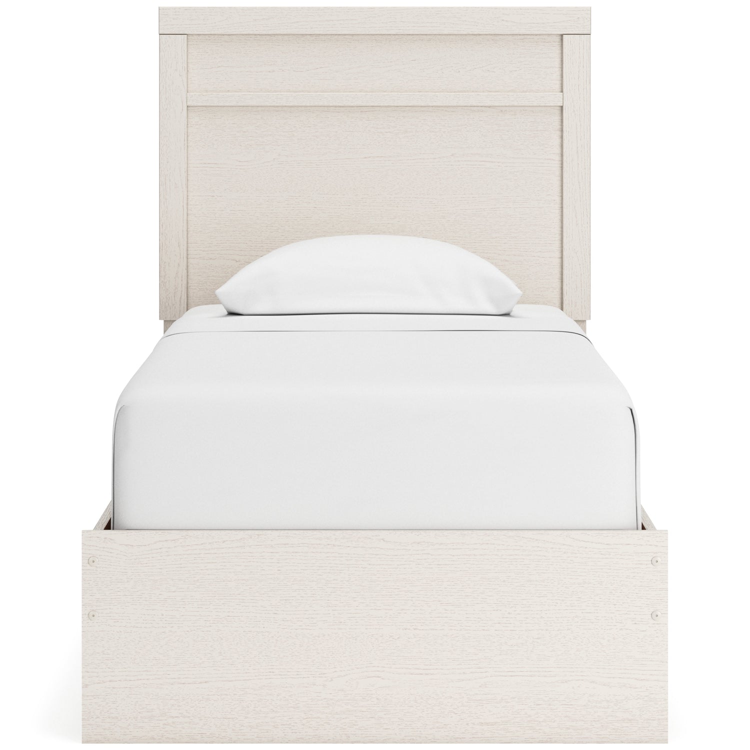 Stelsie Twin Panel Bed with Mirrored Dresser and Chest in White - PKG015995