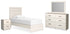 Stelsie Twin Panel Bed with Mirrored Dresser and Nightstand in White - PKG015994