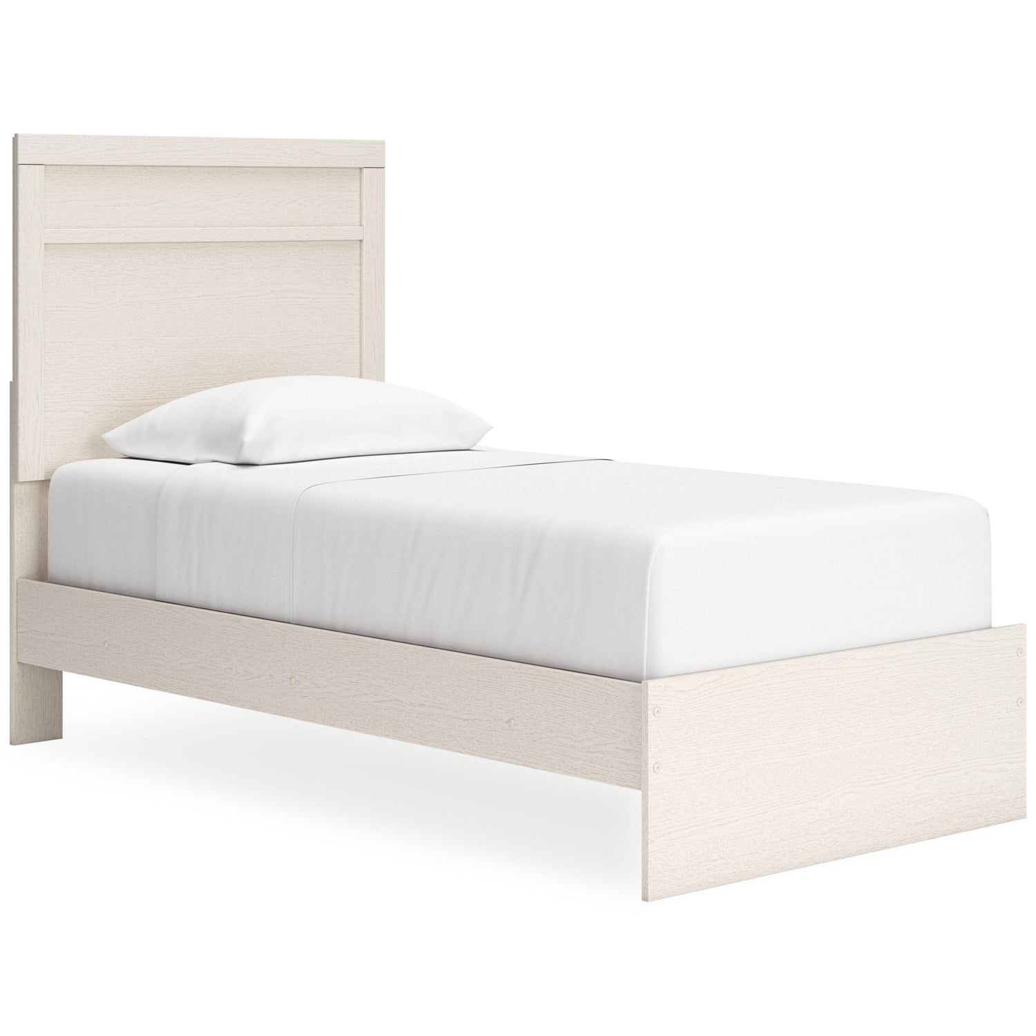 Stelsie Twin Panel Bed with Mirrored Dresser and Nightstand in White - PKG015994