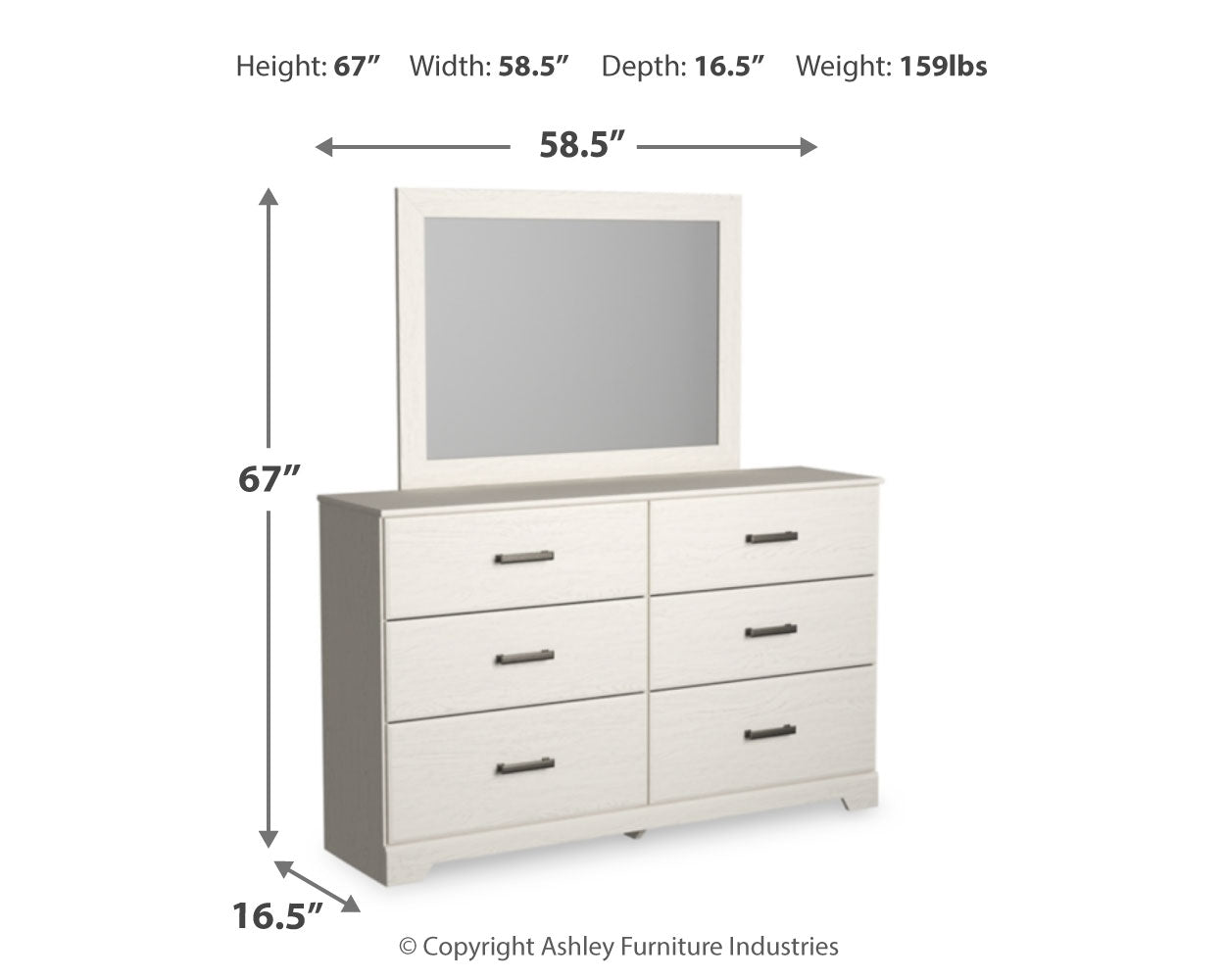 Stelsie Twin Panel Bed with Mirrored Dresser and Nightstand in White - PKG015994