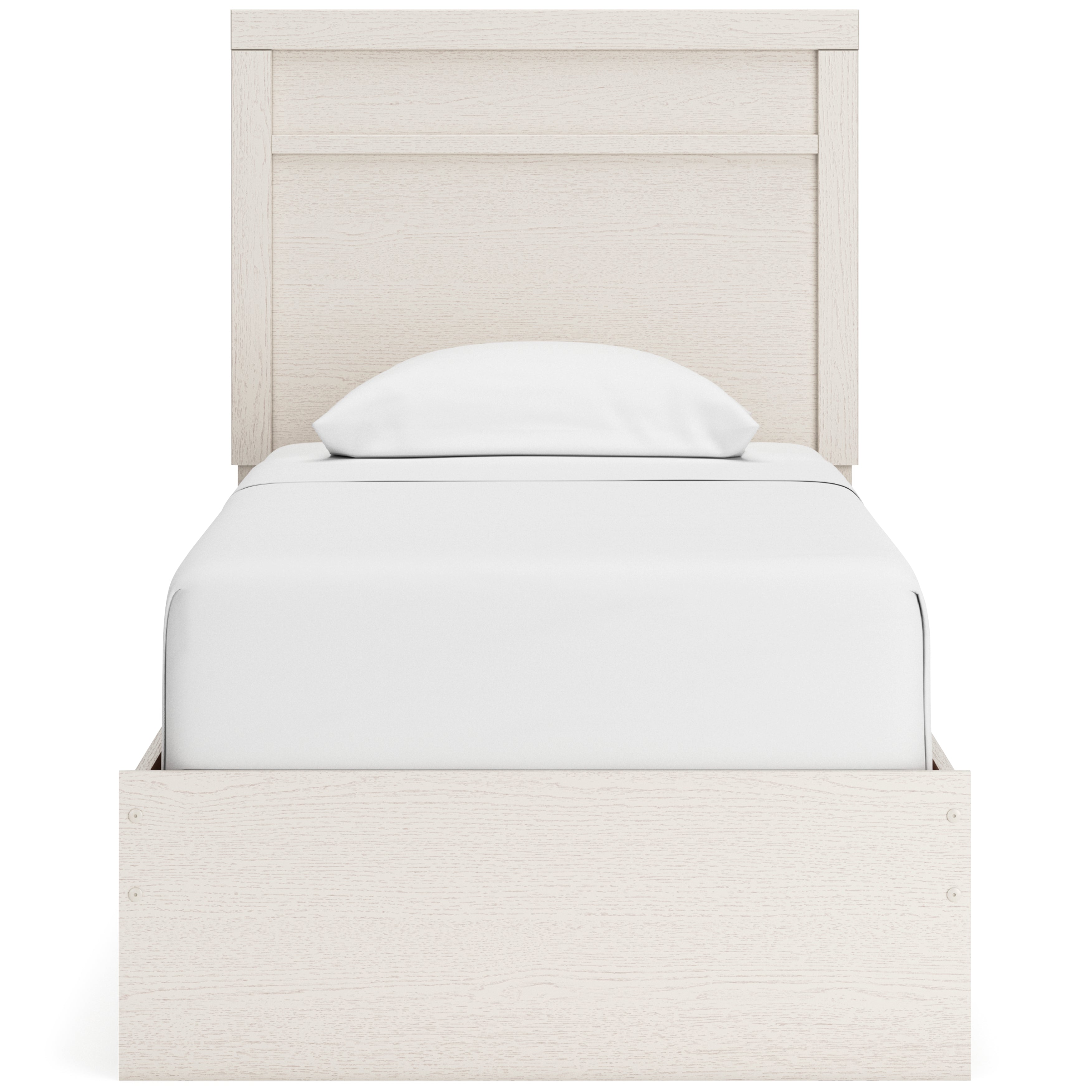 Stelsie Twin Panel Bed with Mirrored Dresser, Chest and 2 Nightstands in White - PKG015993