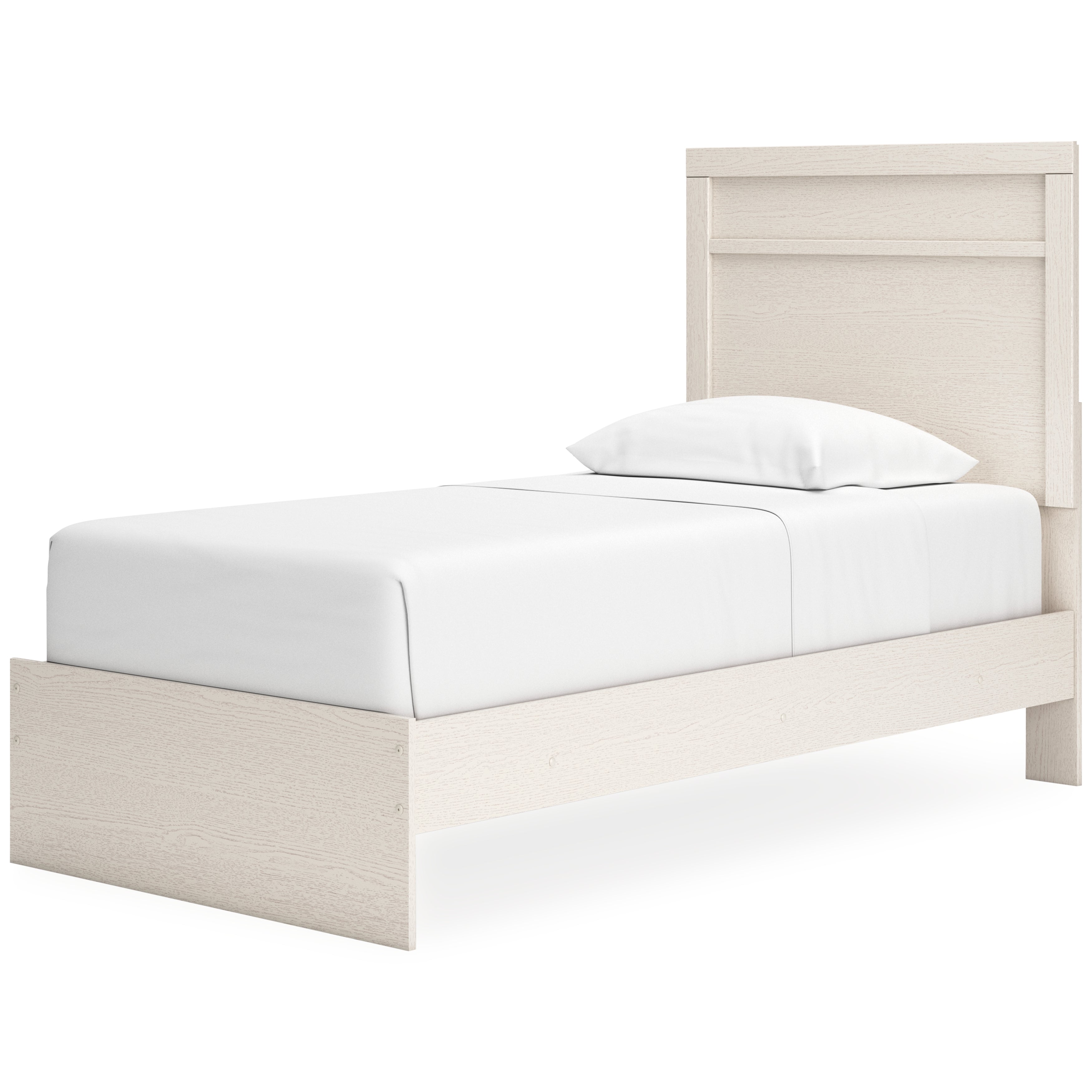 Stelsie Twin Panel Bed with Mirrored Dresser, Chest and 2 Nightstands in White - PKG015993