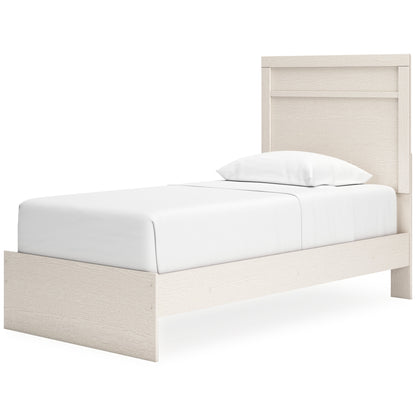 Stelsie Twin Panel Bed with Mirrored Dresser, Chest and 2 Nightstands in White - PKG015993