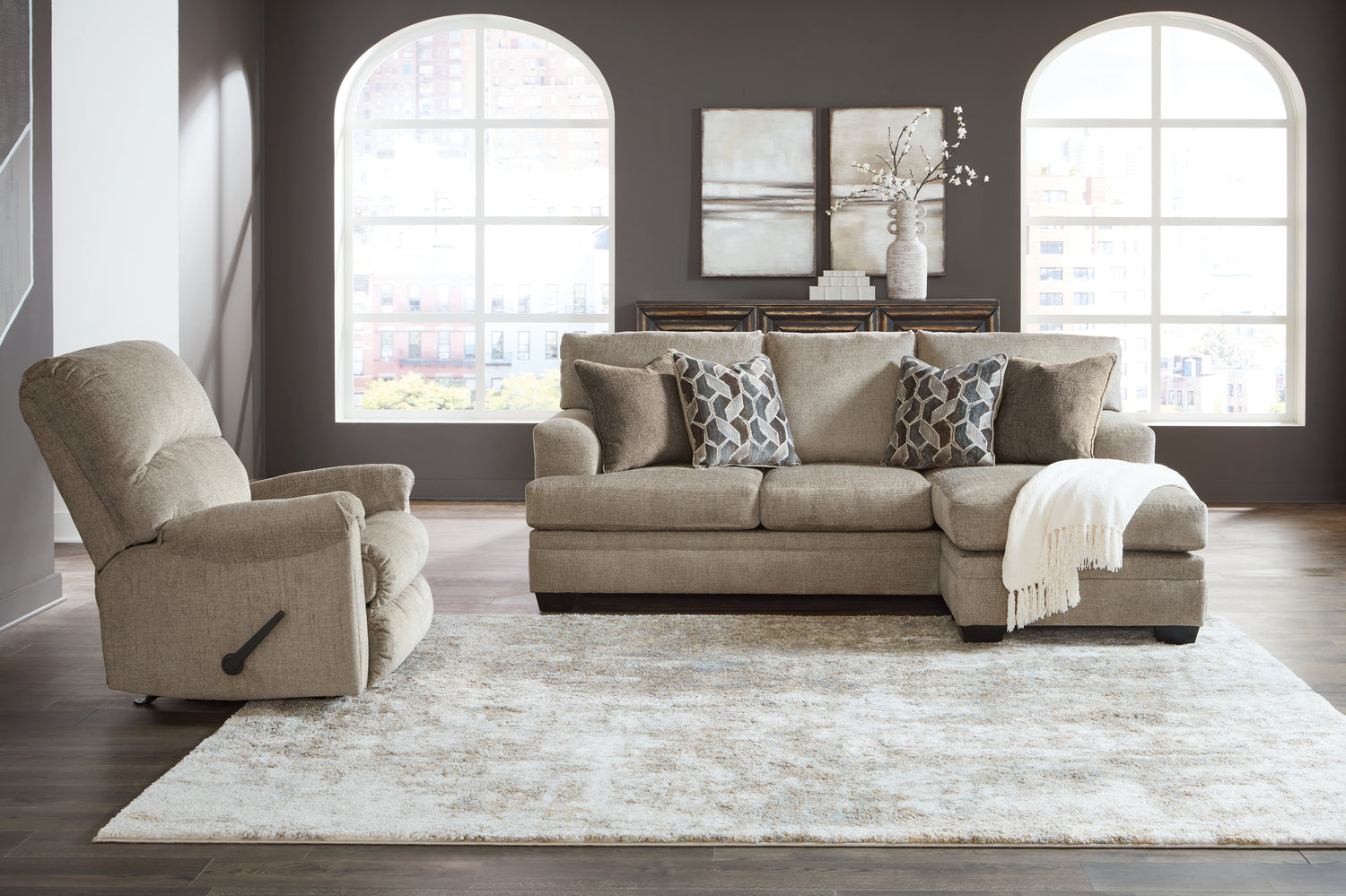 Stonemeade Taupe Sofa Chaise and Recliner - 59504U5