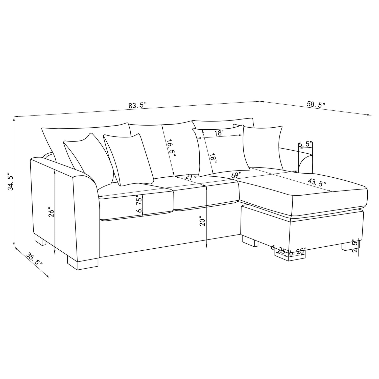 Storey Upholstered Chaise Sleeper Sofa Sectional Grey - 504779