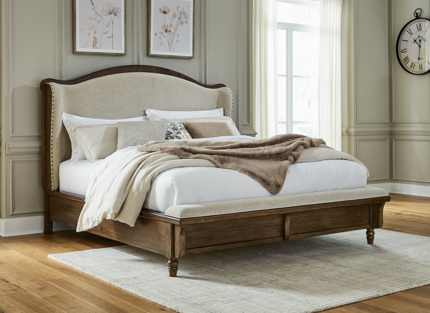 Sturlayne California King Upholstered Panel Bed with Dresser and 2 Nightstands in Brown from Ashley - Luna Furniture