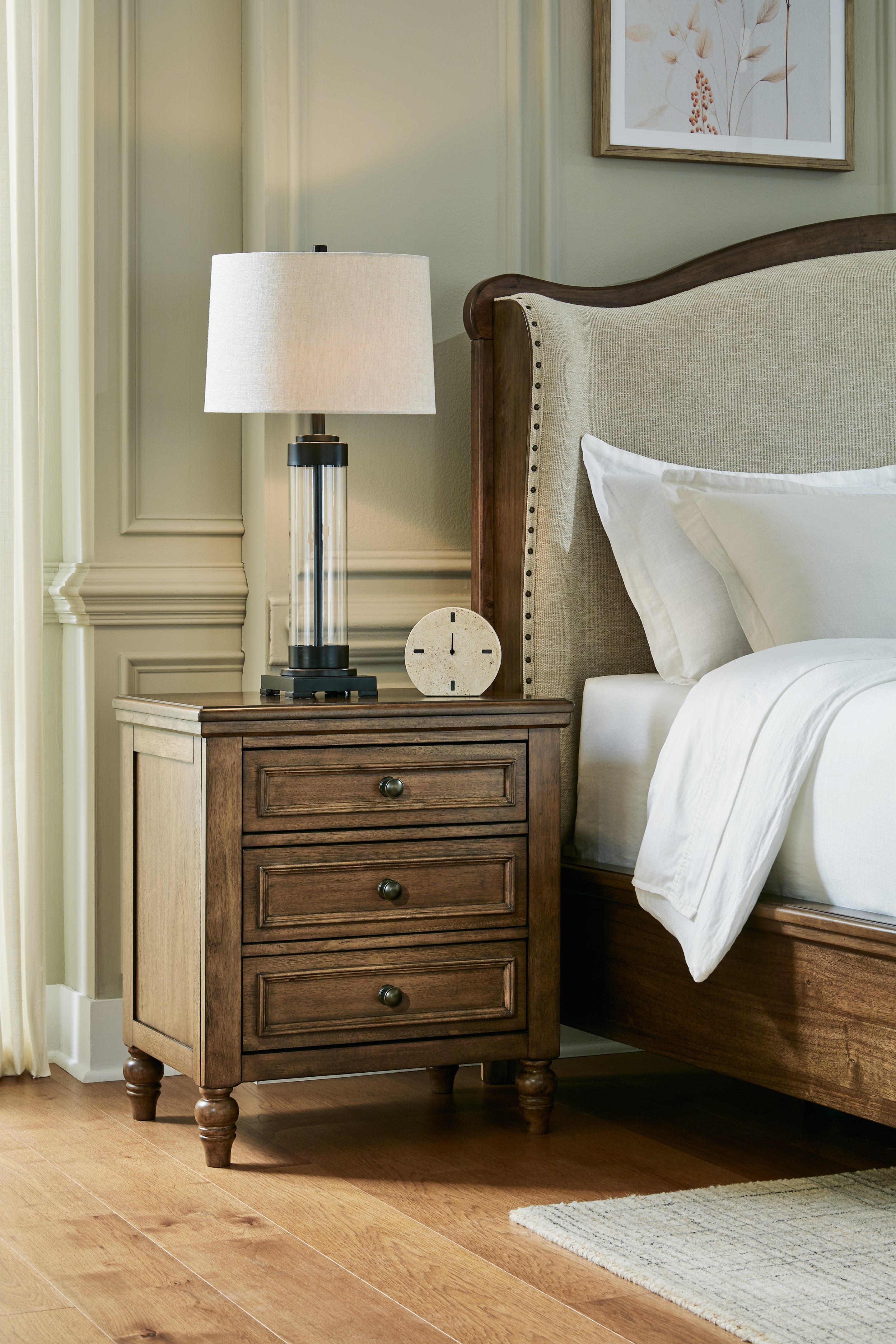 Sturlayne California King Upholstered Panel Bed with Dresser and 2 Nightstands in Brown from Ashley - Luna Furniture
