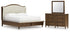 Sturlayne California King Upholstered Panel Bed with Mirrored Dresser in Brown from Ashley - Luna Furniture