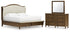 Sturlayne King Upholstered Panel Bed with Mirrored Dresser in Brown from Ashley - Luna Furniture