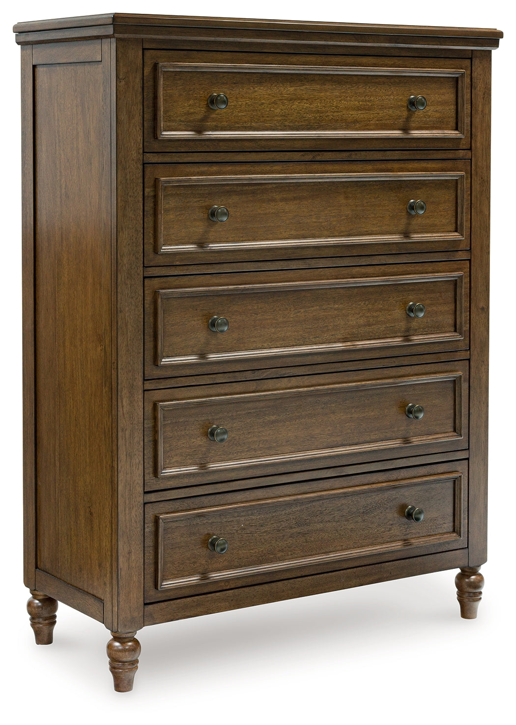 Sturlayne Queen Upholstered Panel Bed with Mirrored Dresser, Chest and 2 Nightstands in Brown from Ashley - Luna Furniture