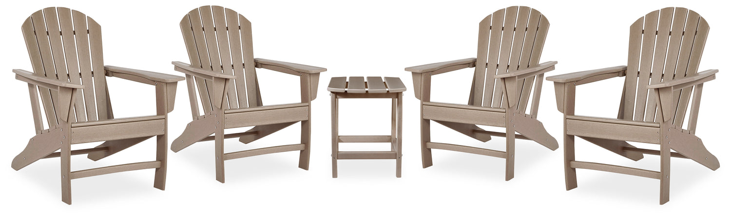 Sundown Treasure Driftwood 4 Adirondack Chairs and Outdoor End Table - P014P2