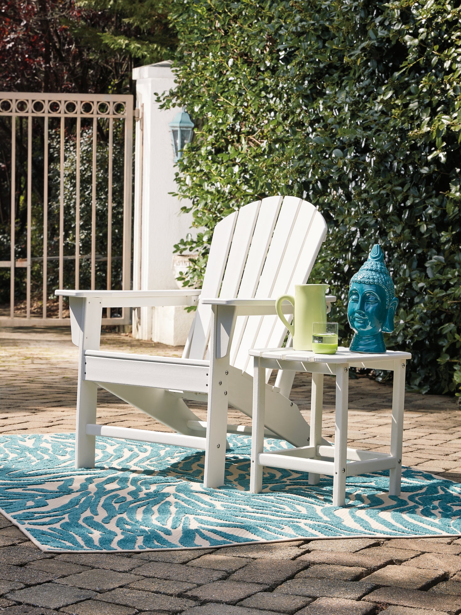 Sundown Treasure White Adirondack Chair with End Table - P011P1