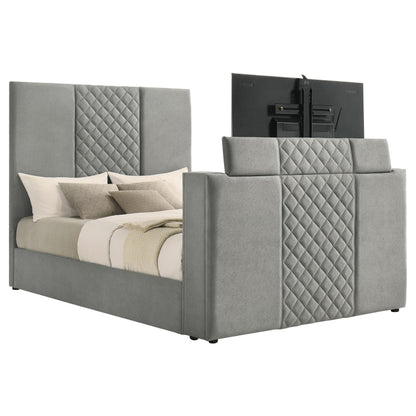 Tara 61-inch Upholstered Queen Panel TV Bed Grey - 315994Q