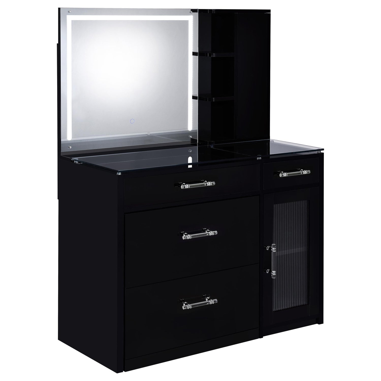 TBA 2-drawer Vanity Table Set LED Mirror and Stool Black High Gloss - 930219