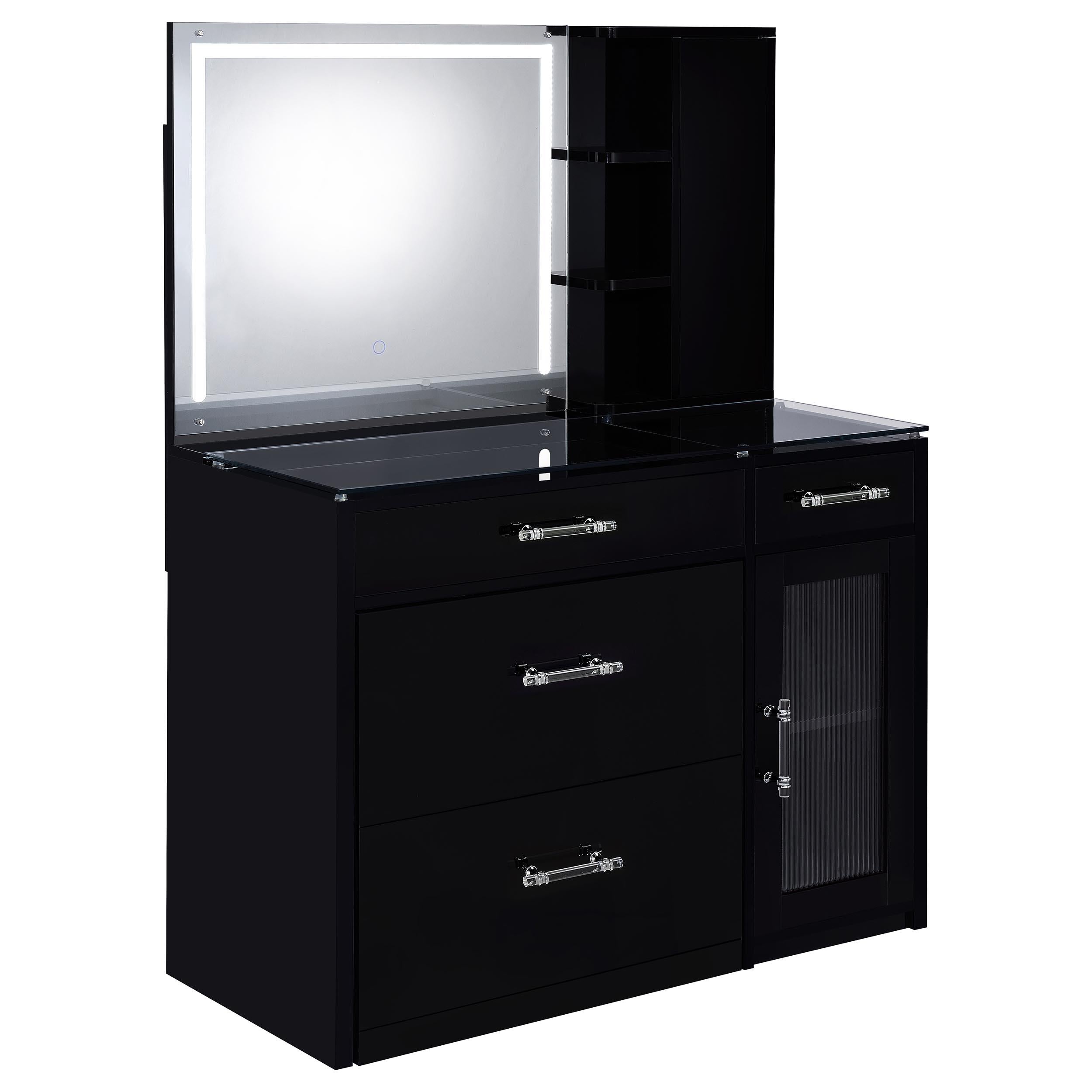 TBA 2-drawer Vanity Table Set LED Mirror and Stool Black High Gloss - 930219