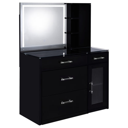 TBA 2-drawer Vanity Table Set LED Mirror and Stool Black High Gloss - 930219