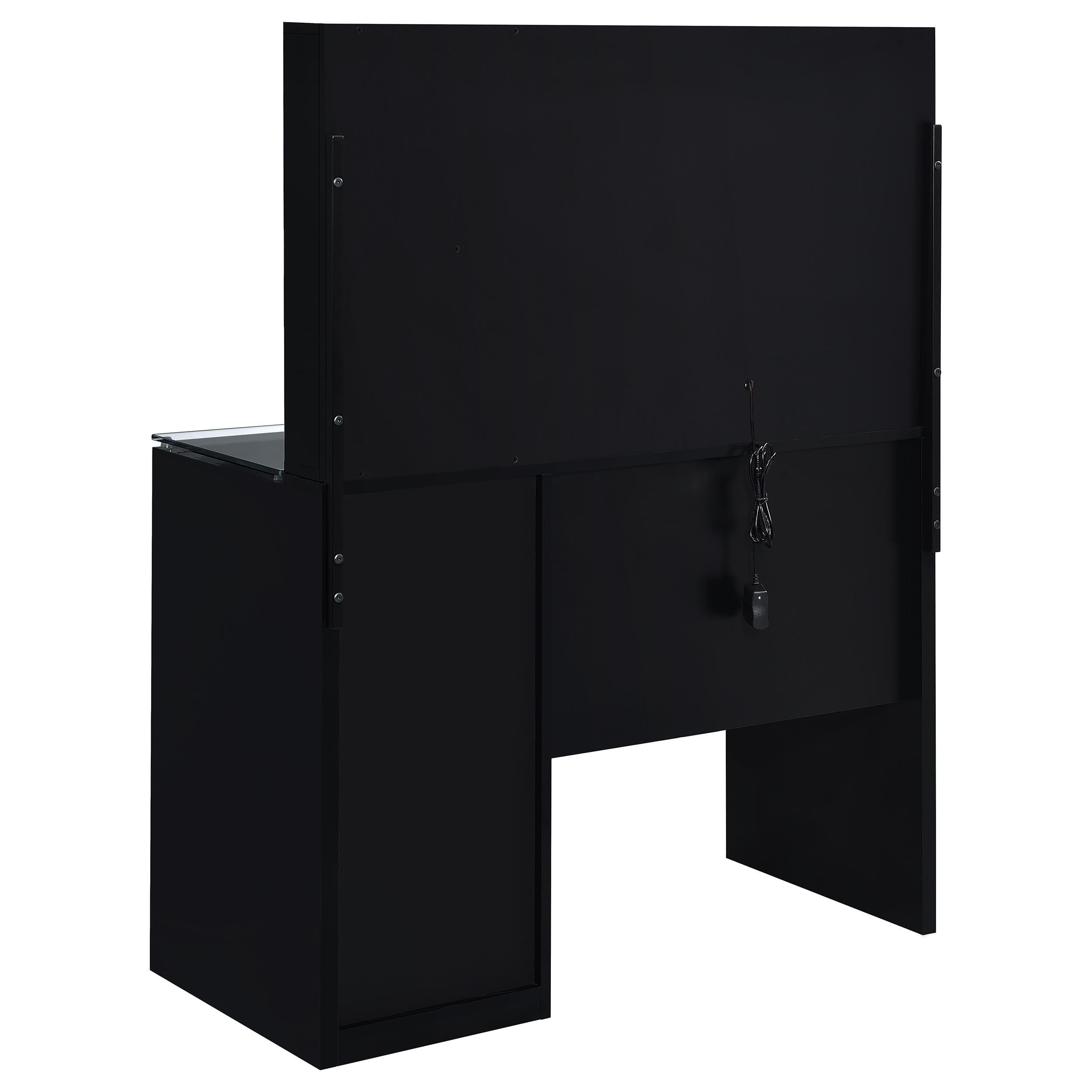 TBA 2-drawer Vanity Table Set LED Mirror and Stool Black High Gloss - 930219