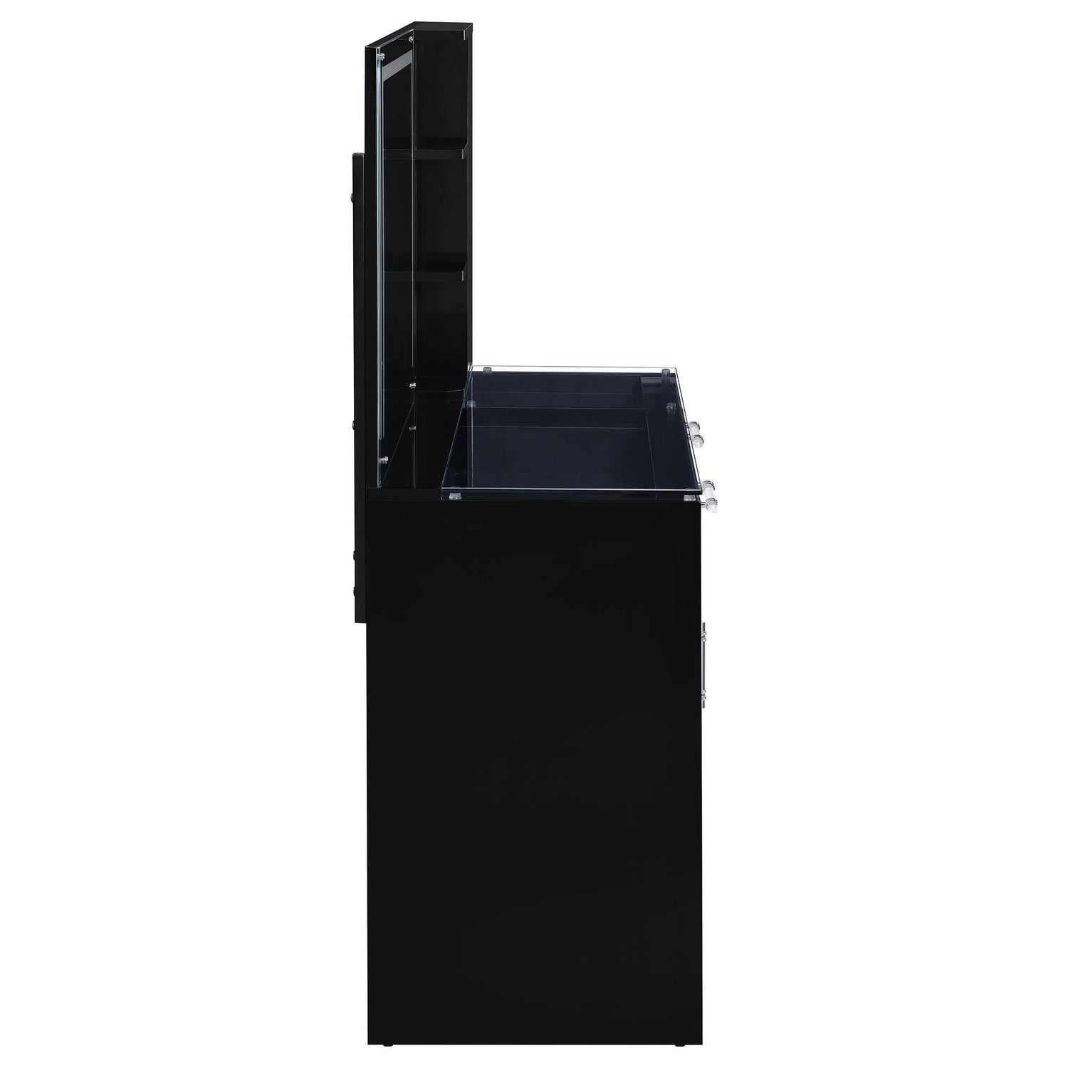 TBA 2-drawer Vanity Table Set LED Mirror and Stool Black High Gloss - 930219