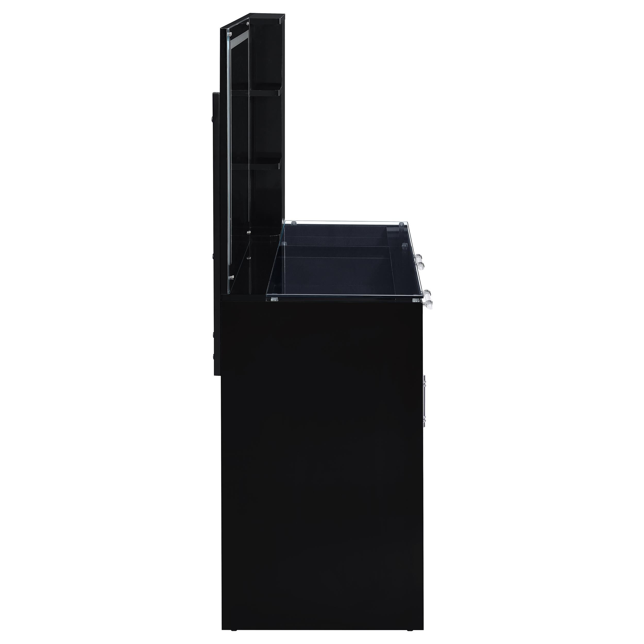 TBA 2-drawer Vanity Table Set LED Mirror and Stool Black High Gloss - 930219