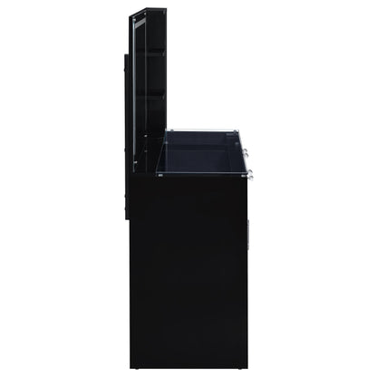 TBA 2-drawer Vanity Table Set LED Mirror and Stool Black High Gloss - 930219