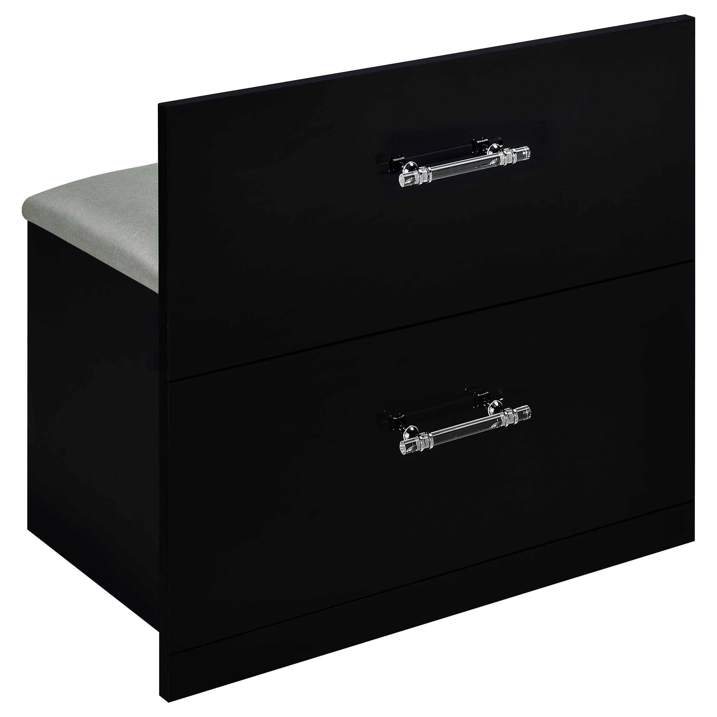 TBA 2-drawer Vanity Table Set LED Mirror and Stool Black High Gloss - 930219