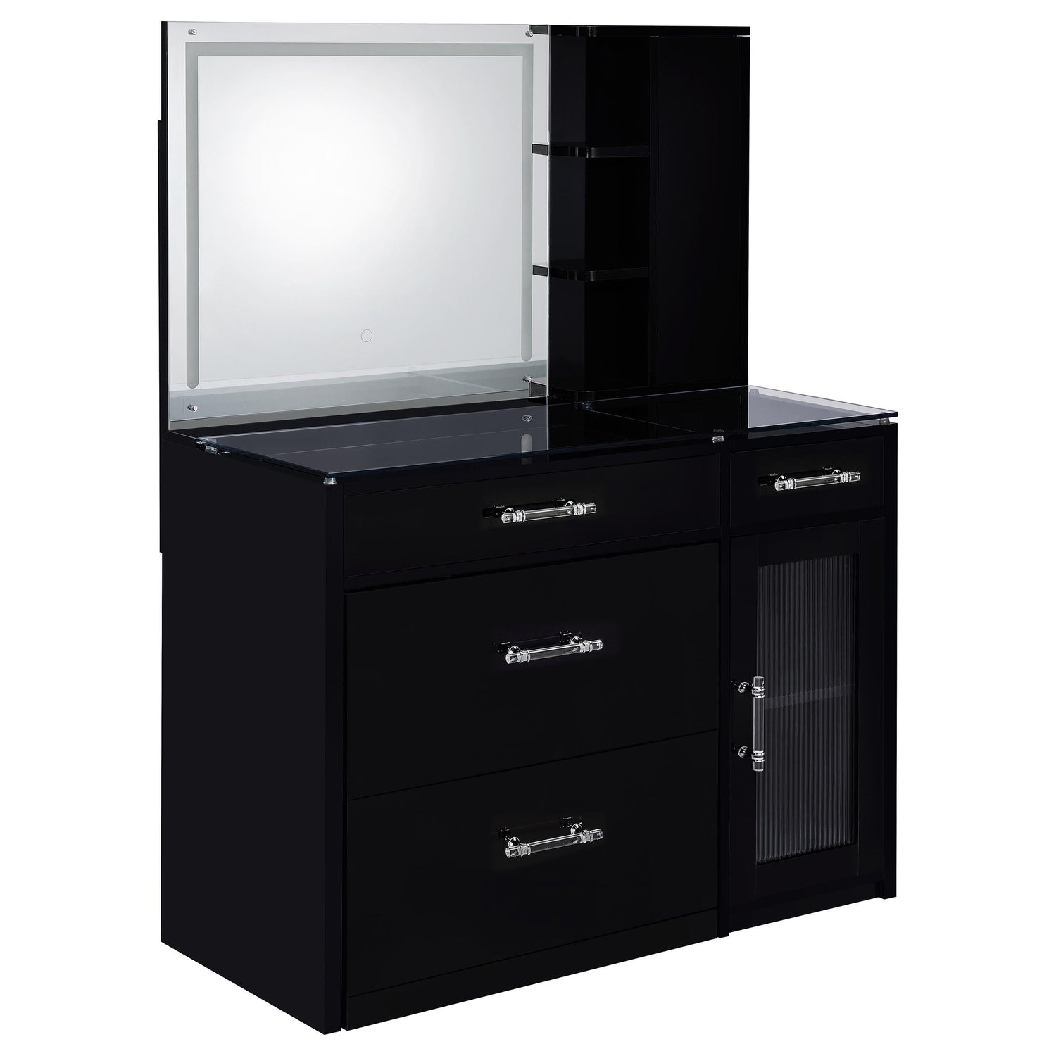 TBA 2-drawer Vanity Table Set LED Mirror and Stool Black High Gloss - 930219
