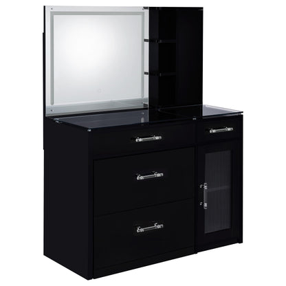 TBA 2-drawer Vanity Table Set LED Mirror and Stool Black High Gloss - 930219