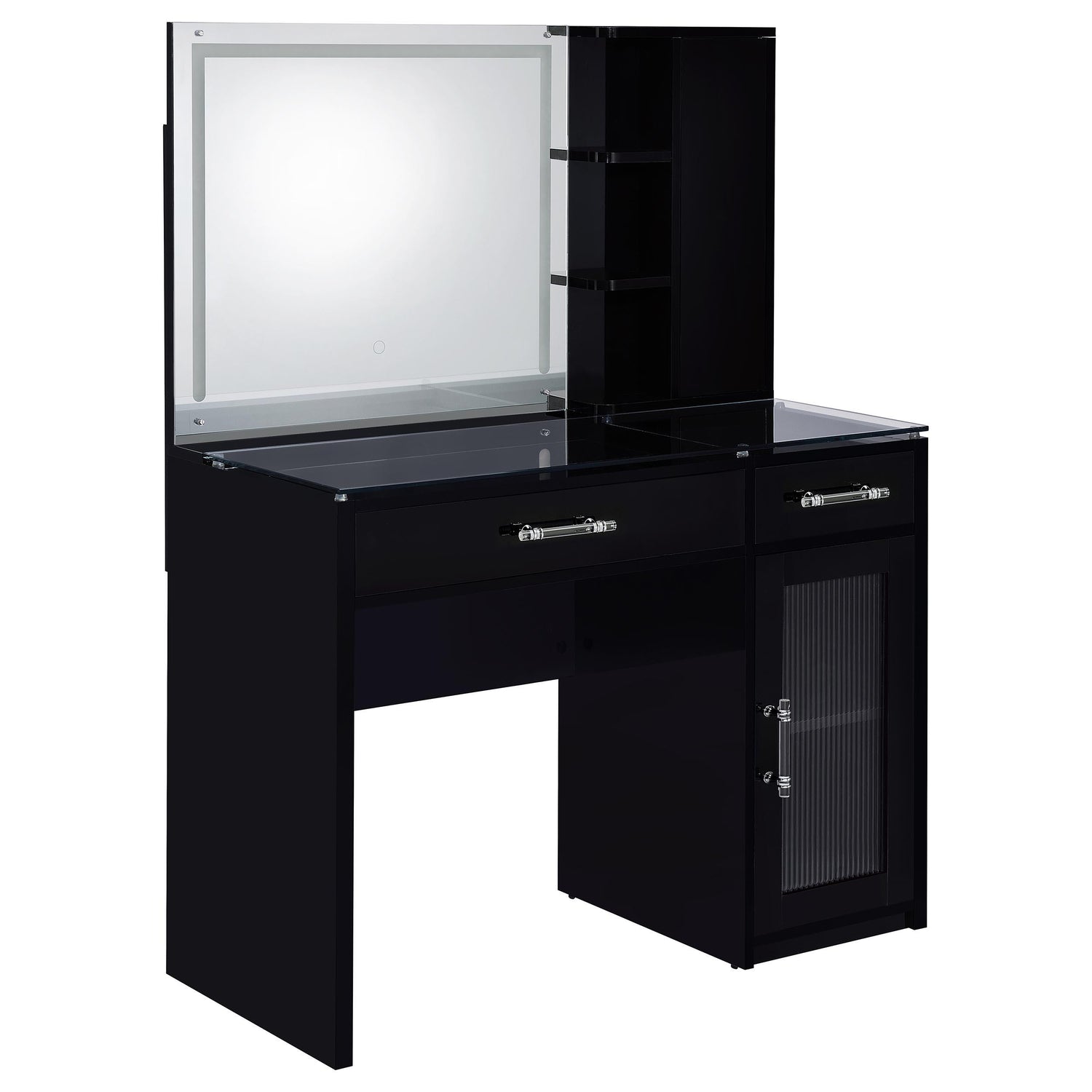 TBA 2-drawer Vanity Table Set LED Mirror and Stool Black High Gloss - 930219