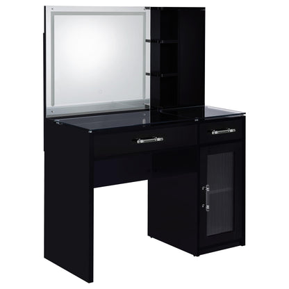 TBA 2-drawer Vanity Table Set LED Mirror and Stool Black High Gloss - 930219