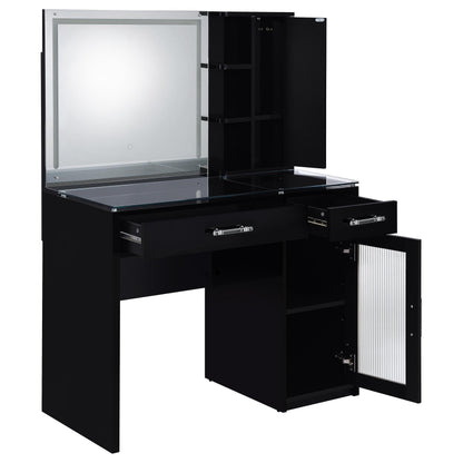 TBA 2-drawer Vanity Table Set LED Mirror and Stool Black High Gloss - 930219