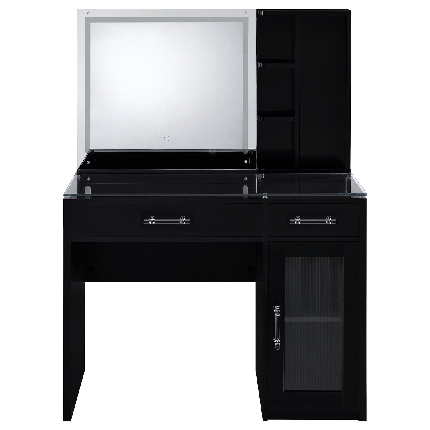 TBA 2-drawer Vanity Table Set LED Mirror and Stool Black High Gloss - 930219