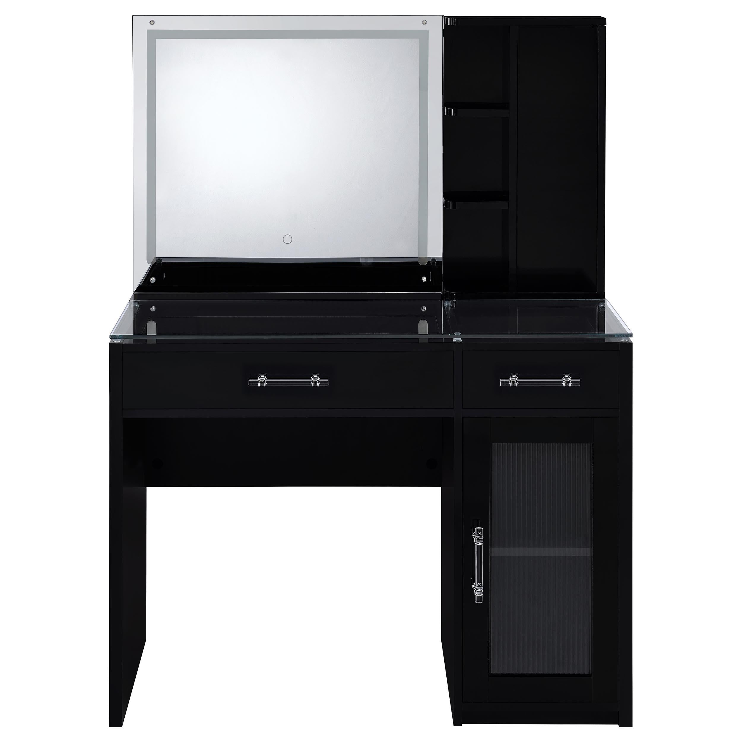 TBA 2-drawer Vanity Table Set LED Mirror and Stool Black High Gloss - 930219