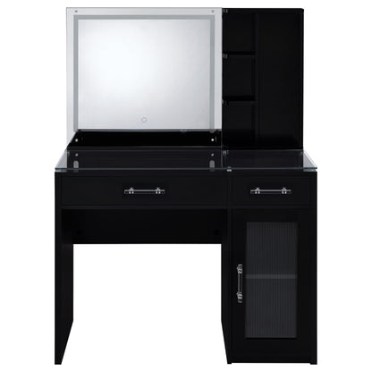 TBA 2-drawer Vanity Table Set LED Mirror and Stool Black High Gloss - 930219