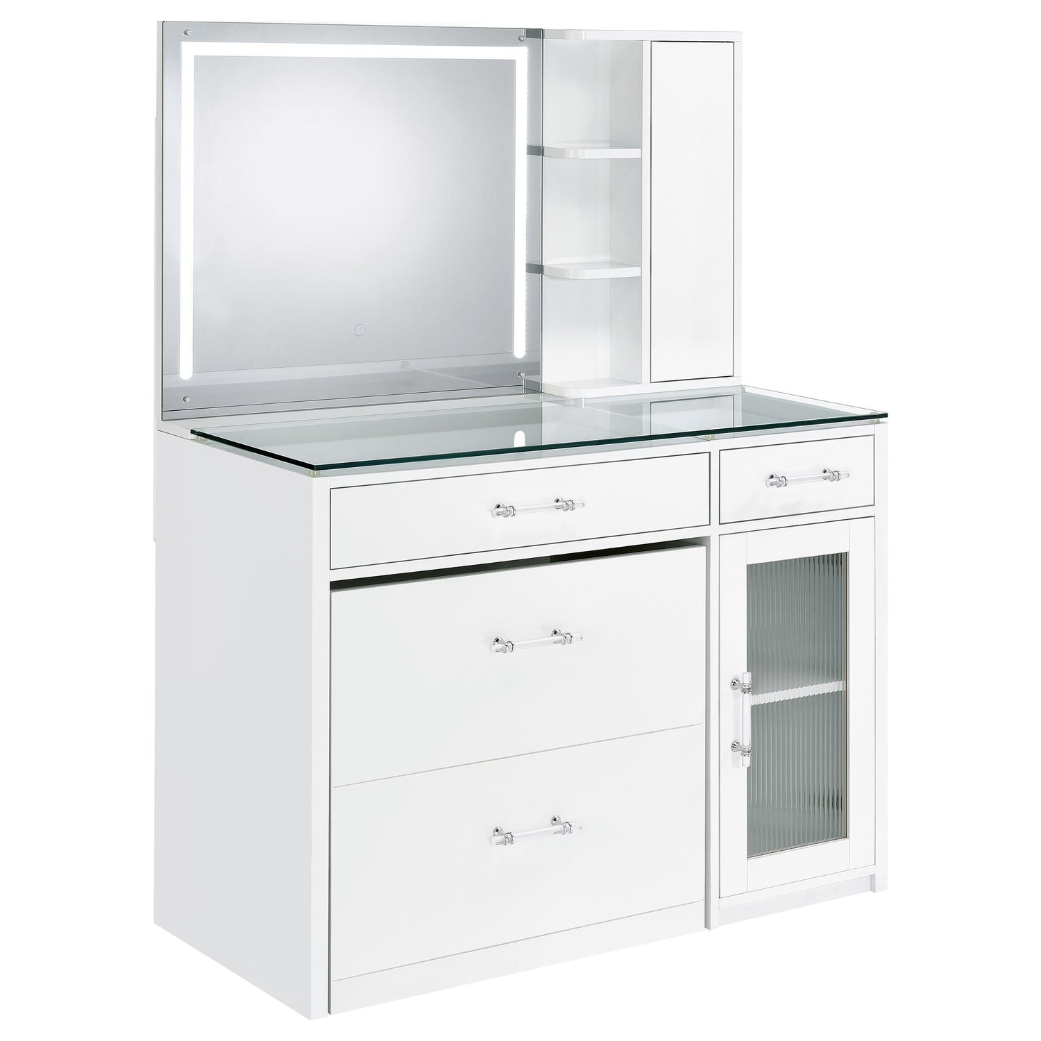 TBA 2-drawer Vanity Table Set LED Mirror and Stool White High Gloss - 930218